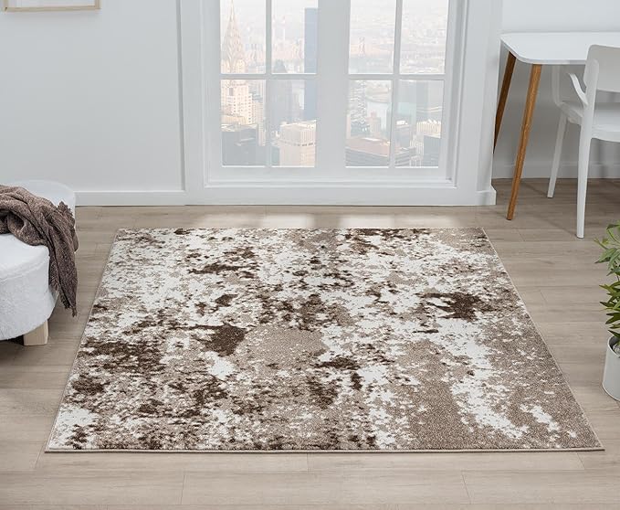 Keen Home Design Area Rugs - 5ft Round Non-Shedding, Abstract Rugs for Kitchen, Living Room, Bedroom, Dining Room, Entryway - Size: 5'3" Square, Multi