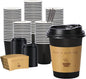 100 pack 12 oz Thickened Coffee Cups with Lids, Scald Resistant Hot Cups with Sleeve and Straw, To Go Coffee Cups for Home, Office, Cafes and Party (Black 12oz)