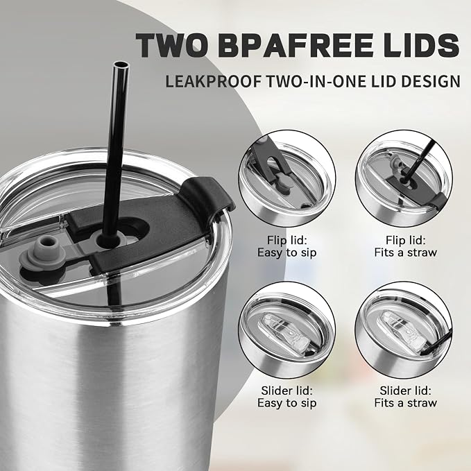40 oz Tumbler with Lids and Straws, Stainless Steel Insulated Coffee Tumbler - Image 6