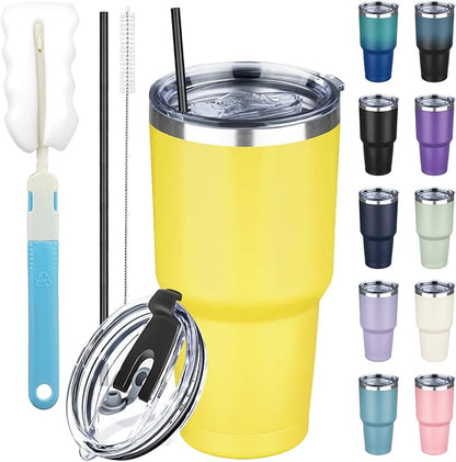 30 oz Tumbler with Lids and Straws, Stainless Steel Insulated Coffee Tumbler by GUDEMAO