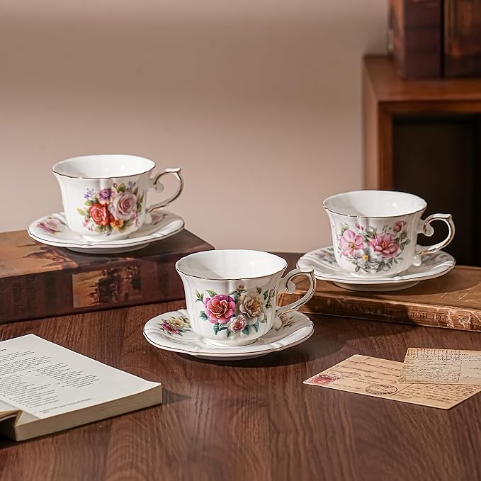 Ceramic Cups with Saucers set of 4，7 Ounce Espresso Cups - Image 6