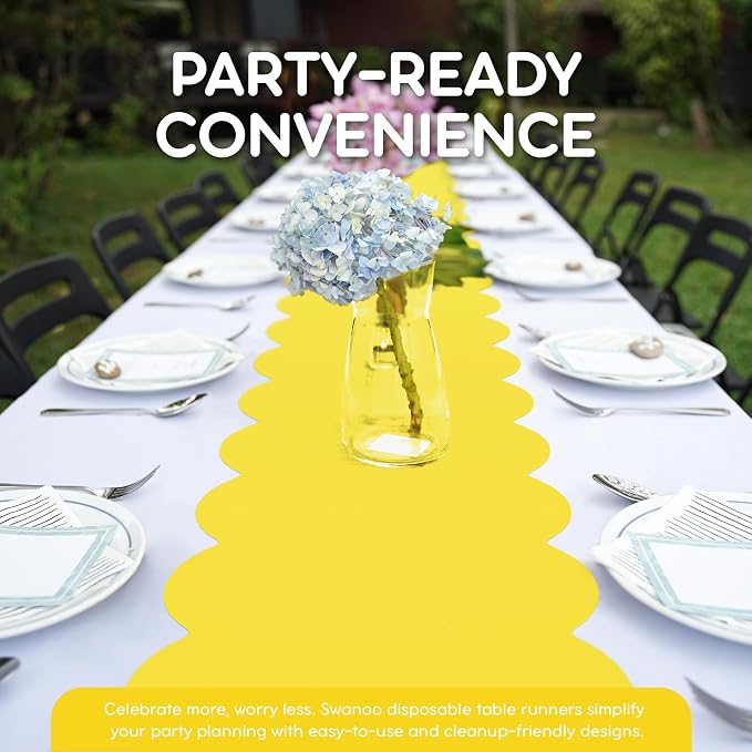Yellow Scallop Table Runner, Disposable Plastic, 5 Pack - Image 3