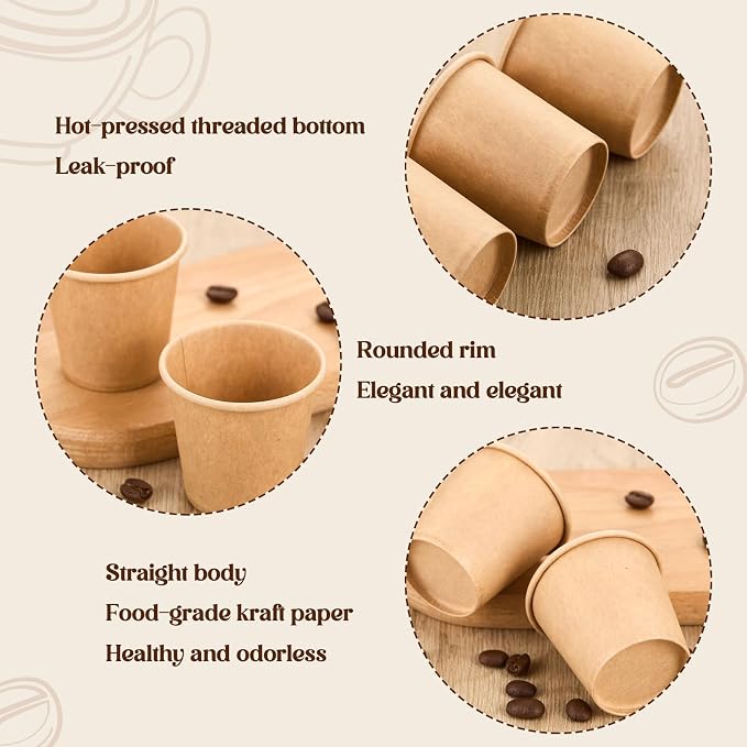 Mini Coffee Cups Disposable Brown Paper Cups Hot or Cold Beverage Cup Mouthwash - Image 3