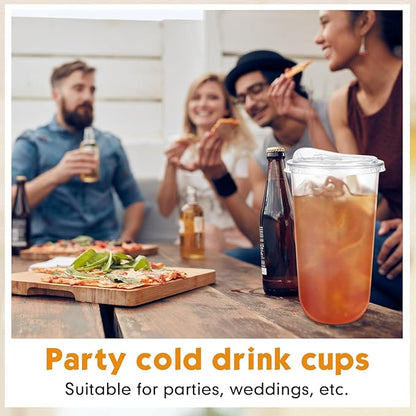 50 Sets Clear Plastic Cups with Strawless Sip Lids, Thickened Clear Disposable Plastic PET Crystal Cups for Iced Coffee, Smoothie, Cold Beverage, Drink Shops and Party Catering (20 oz)