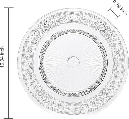 Khen Art Deco Vintage Crystal Glass Plates, Set of 6, 10.5' Dinner Plates - Dessert, Server Appetizer Plate, Snack Fruit, Side Serveware, Dishwasher Safe, 100%, Borosilicate Glass