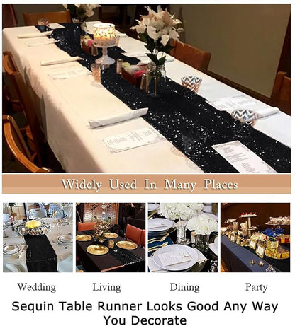 ShinyBeauty Table Runner 48 Inches Long Sequin Black Table Runner Small Sparkle - Image 6