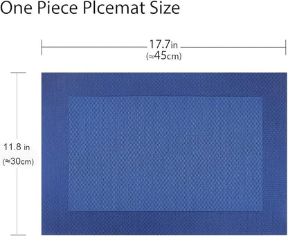 Vinyl Placemats Heat-Resistant Table Mats Washable Easy Clean Plastic Placemats for Dining Table Set of 4 (Blue)