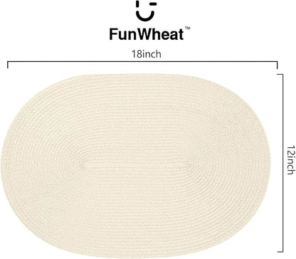 FunWheat Oval Braided Placemats Set of 8 Table Mats for Dining Tables Washable Heat Resistant Place Mats for Indoor Outdoor Use 12 x18 Inch(Oval Beige, 8pcs)