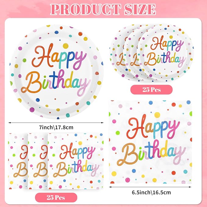 50 Pcs Happy Birthday Paper Plates and Napkins Disposable Party Decorations | 7 - Image 3