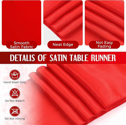 24 Pack White and Red Disposable Plastic Tablecloths and Satin Table Runner Set - Image 3