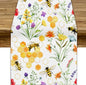 Summer Bee Table Runner, Seasonal Spring Wildflowers Bee Yellow Honeycombs by JanJCurt