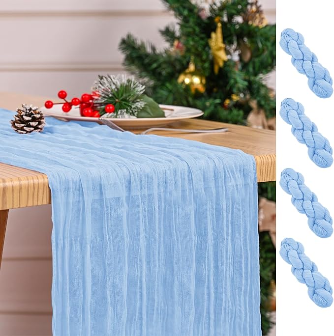 4 Pack Light Blue Table Runner 17 x 108inch Cheesecloth Table Runner Boho Gauze by Lumaycens