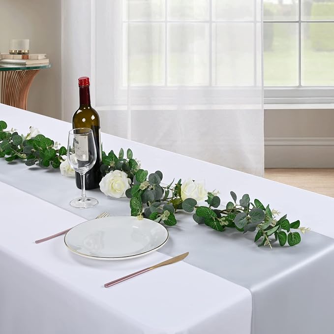 10-Pack Silver 12 x 108 inche Long Premium Satin Table Runner | Wedding - Image 5