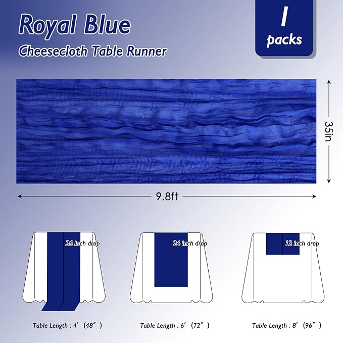 6 Pack Royal Blue Cheesecloth Table Runner 120 Inch Boho Wedding Decor | - Image 2