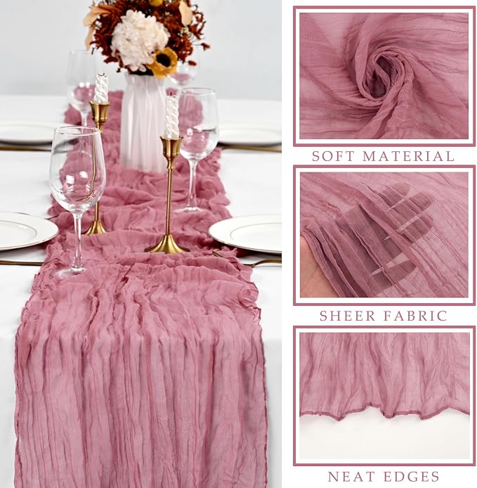 Cheesecloth Table Runner 10FT Dusty Rose Runner - Image 2