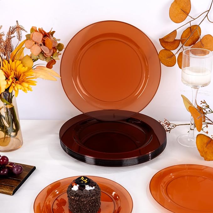 102 Pcs Clear Brown Plastic Plates - Image 2