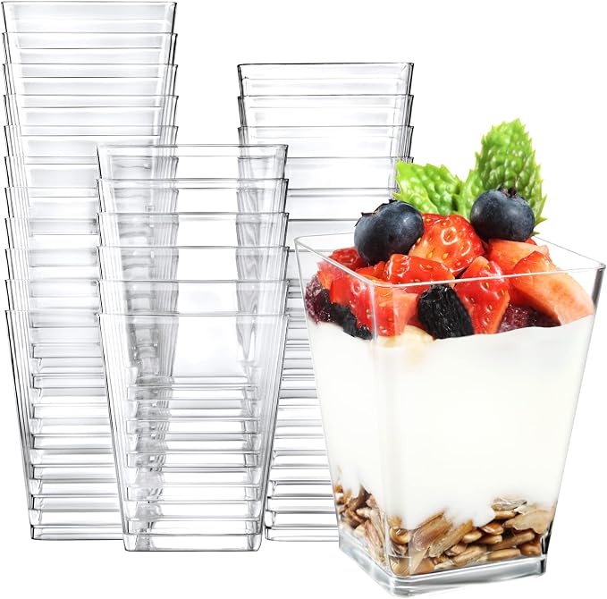 Eupako 100 Pack 5 oz Square Clear Plastic Dessert Cups Small Clear Plastic by Eupako