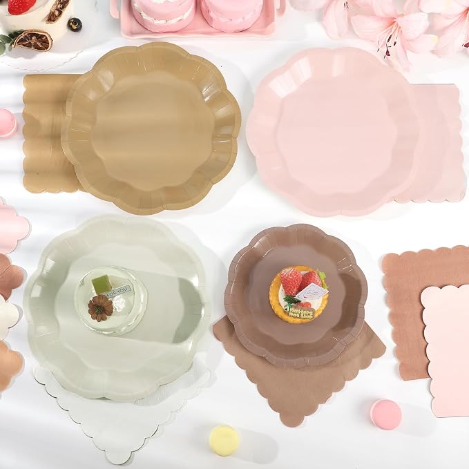 NatNarr Brown Plates And Napkins Set, 24 Guests, Boho Baby Shower | 24 Dinner - Image 3