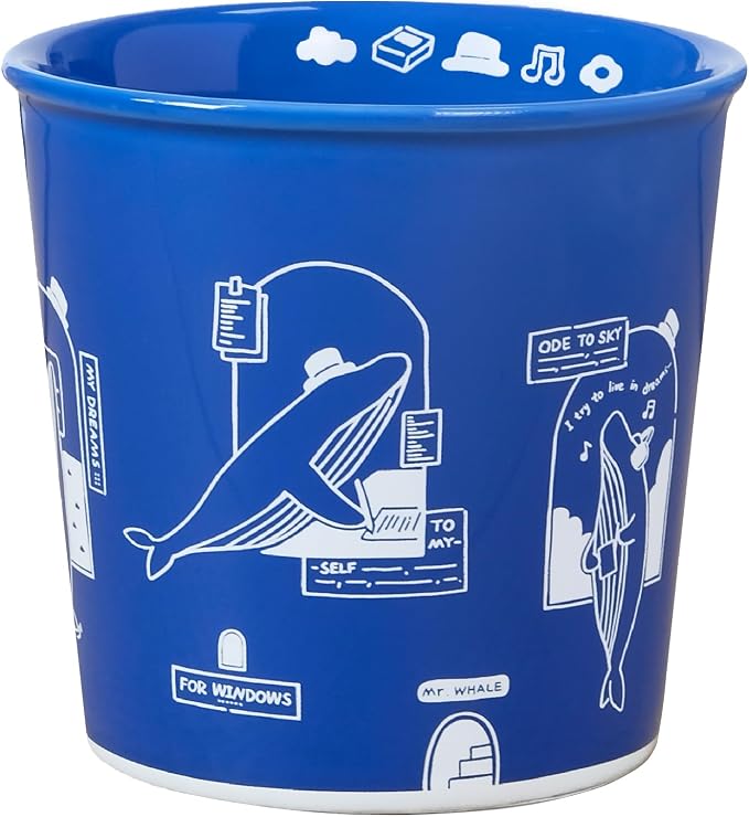 Jottings Retro Blue Handleless Ceramic Mug, Unique & Original Design Coffee Tea by Jottings