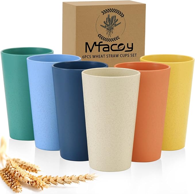 Mfacoy Wheat Straw Cups Set of 6, 20 oz Unbreakable Reusable Stackable Tumbler by Mfacoyisalifestylebrand