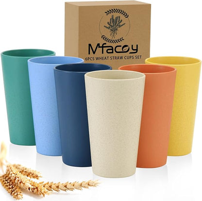 Mfacoy Wheat Straw Cups Set of 6, 20 oz Unbreakable Reusable Stackable Tumbler by Mfacoyisalifestylebrand