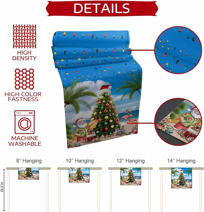 Coastal Christmas Table Runner 120 Inches Long, Xmas Tree Santa Beach Table - Image 7