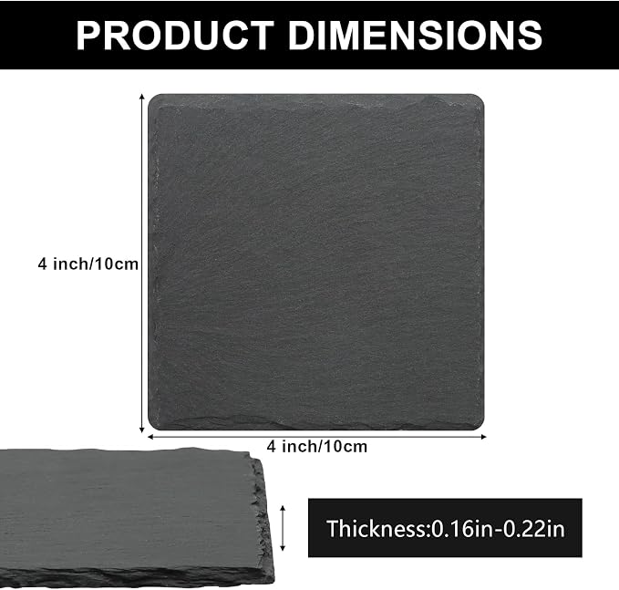 68 Pcs 4 Inch Square Black Slate Coasters Bulk - Image 2