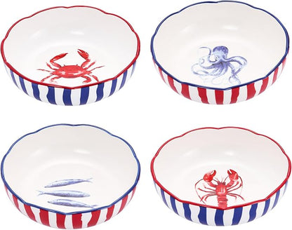 Bico Ocean Wonders Scalloped Pasta Bowls, 36oz Salad Bowl Set of 4, Large by Bico