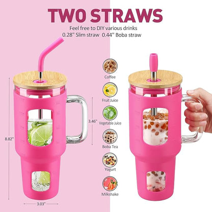 WINSA Glass Tumbler with Straw & Lid, 32 oz Glass Cup with Handle, Water Bottle - Image 4