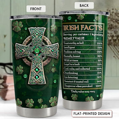 SANDJEST Irish Tumbler 20oz Irish Facts Celtic Cross Stainless Steel Tumbler - Image 2