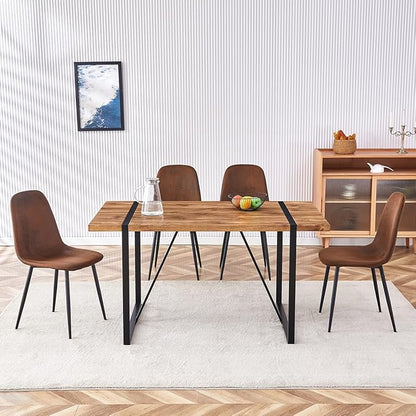 Dining Table Set for 4, Modern 55'' Dark Wood Dining Table wth Fabric Dining Chairs 4,Table and Chairs Set of 4,Ideal for Kitchen Dining Room