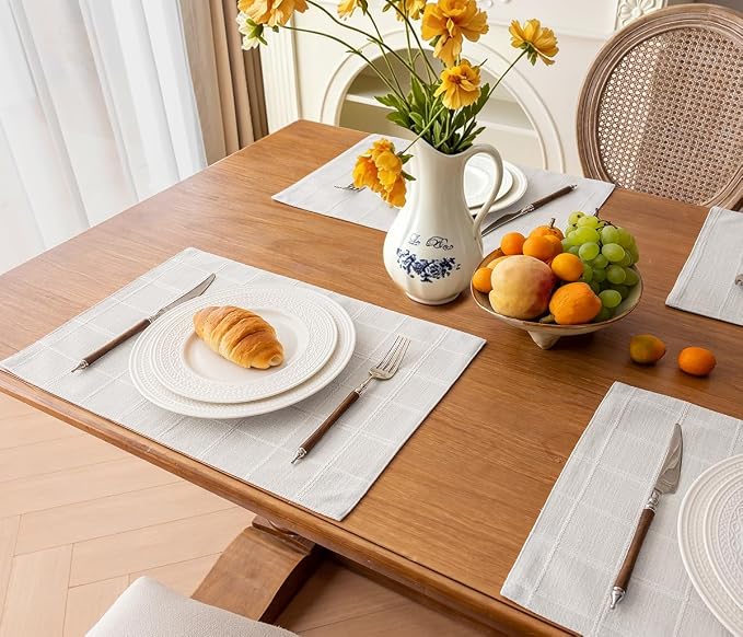 Linen Checked Placemats Set of 4, Machine Washable, Thick Textured Farmhouse - Image 5
