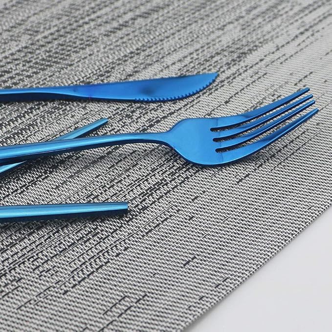JASHII Shiny Blue Silverware Set, 20-Piece Stainless Steel Satin Finish Flatware - Image 6