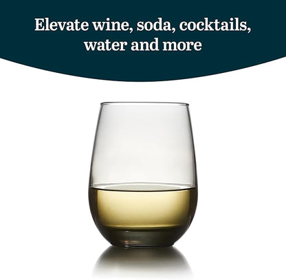 Libbey 231SM Stemless Wine Glasses Set of 12, Moonstone Grey, Restaurant Quality Red and White Wine Glasses, Drinking Glasses Set for Large Gatherings