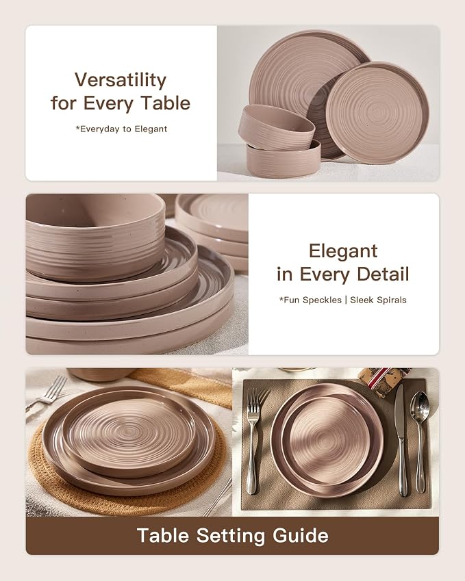 Stoneware Dinnerware Sets for 8, Plates and Bowls, Chip & Scratch Resistant - Image 4