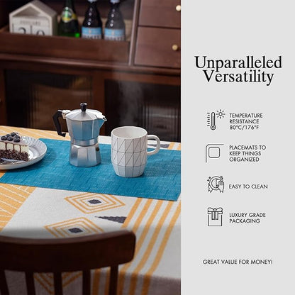 Placemats Set of 6 - Easy Clean Woven Vinyl Placemats for Dining Table, Indoor/Outdoor Place Mats, Washable PVC Table Mats（Teal Blue）