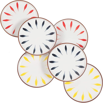 Aquiver 6'' Ceramic Dessert Plates - Color Painted Porcelain Appetizer Plates - Tea Party Small Serving Plates for Cake, Pie, Snacks, Ice Cream, Side Dish, Waffles - Set of 6 (3 Colors)