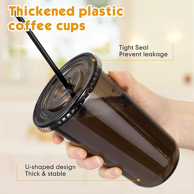 Ziliny 50 Sets 18oz Black Plastic Cups - Image 4