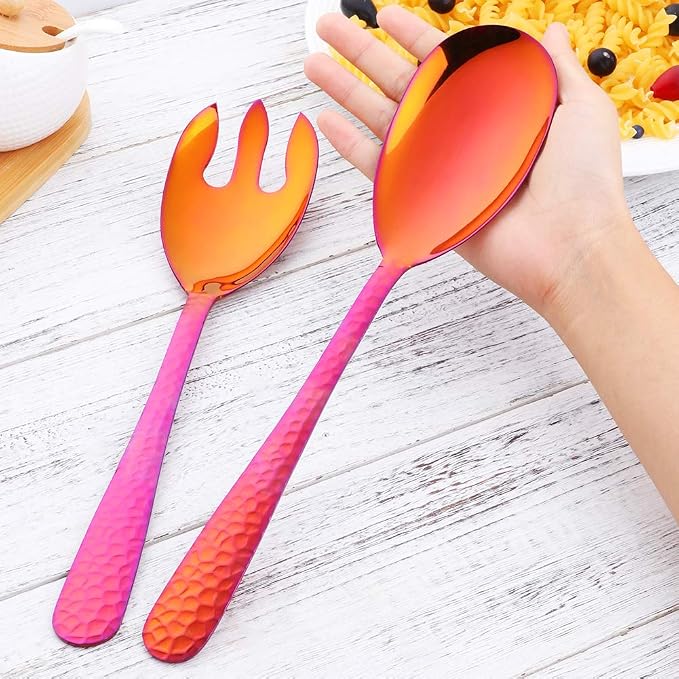 Salad Spoon and Fork Set, 12 Inch Stainless Steel Salad Server, Magic Red - Image 4