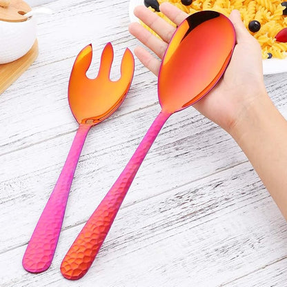 Salad Spoon and Fork Set, 12 Inch Stainless Steel Salad Server, Magic Red - Image 4