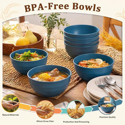 60oz Wheat Straw Bowls Sets of 8, Unbreakable & Stackable Ramen Bowl, Microwave - Image 3
