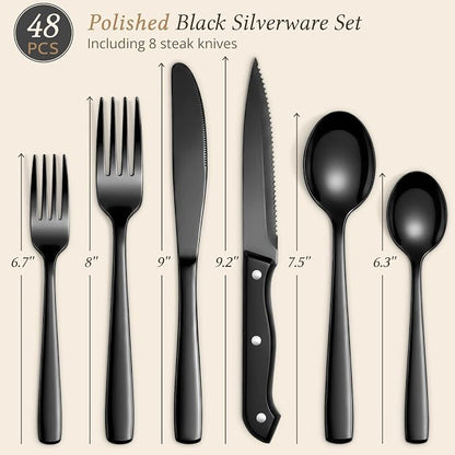 Hiware 48-Piece Black Silverware Set - Image 2