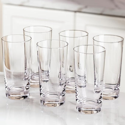 Drinking Glasses, 13.5oz Highball Glasses Drinking Set Of 6, Borosilicate Water Glass Cups, Clear Vintage Glassware for Juice, Mojito, Tom Collins & Mixed Cocktail Drinks