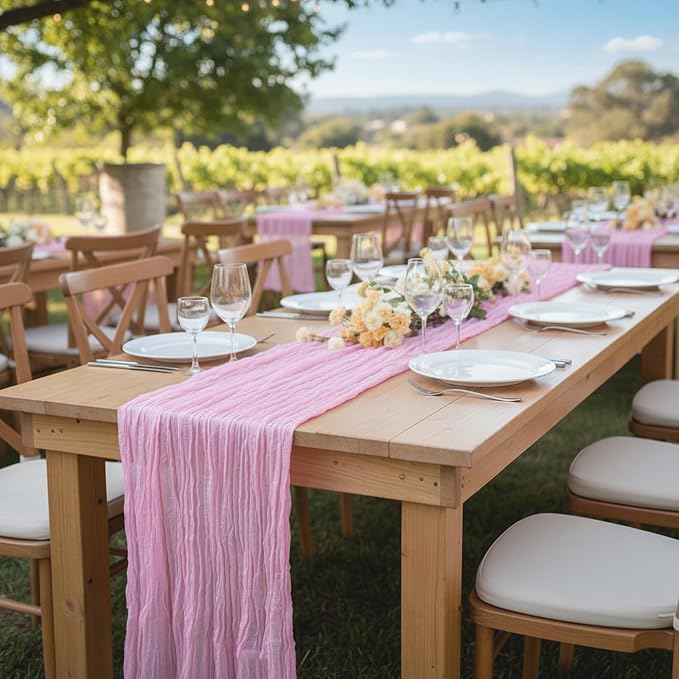 3 Pack Candy Pink Cheesecloth Table Runner 120 Inch Boho Wedding Decor | - Image 7