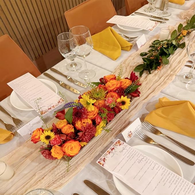 10 Pack Champagne Cheesecloth Table Runner 35x120 Inches, Boho Gold Cheese - Image 2