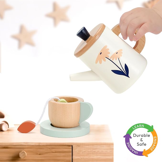 PairPear Wooden Tea Set for Kids, Toys Food Tea Party Set for Toddlers 3-5 | 19 - Image 3