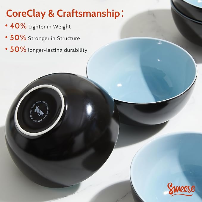 Sweese Porcelain Bowls Set of 6, 20oz Lightweight Round Cereal Bowls Set - Image 5