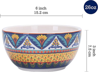 Bico Havana Cereal Bowls Set of 4, 26 oz Deep Ceramic Soup Bowls - Image 2