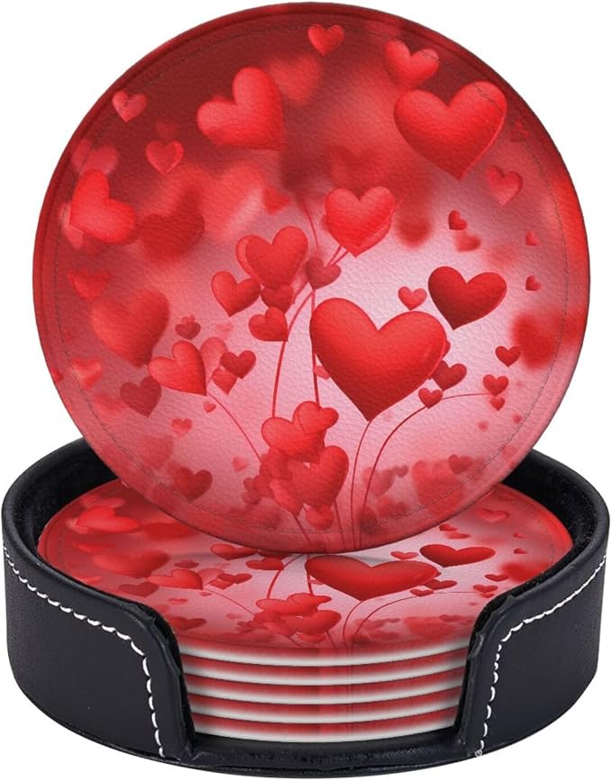 Valentine's Day Heart Balloon Love Leather Coasters Set of 6 - Image 2