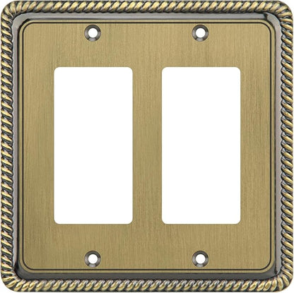 Henne Bery Rope Edge Decorative Wall Plate Switch Plate Outlet Cover (Double Decorator, Antique Brass)